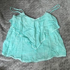 American Eagle aqua blue tank with ruffle size S